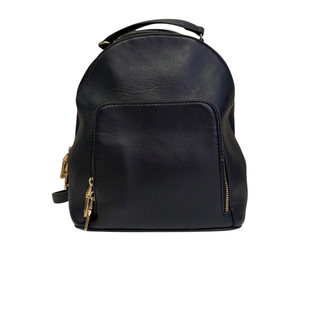 INC International Concepts Black Faux Leather Backpack with Gold Hardware